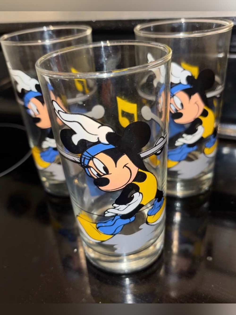 Disney Mickey Mouse Vintage Aerobic Yellow Glass - Set of 3